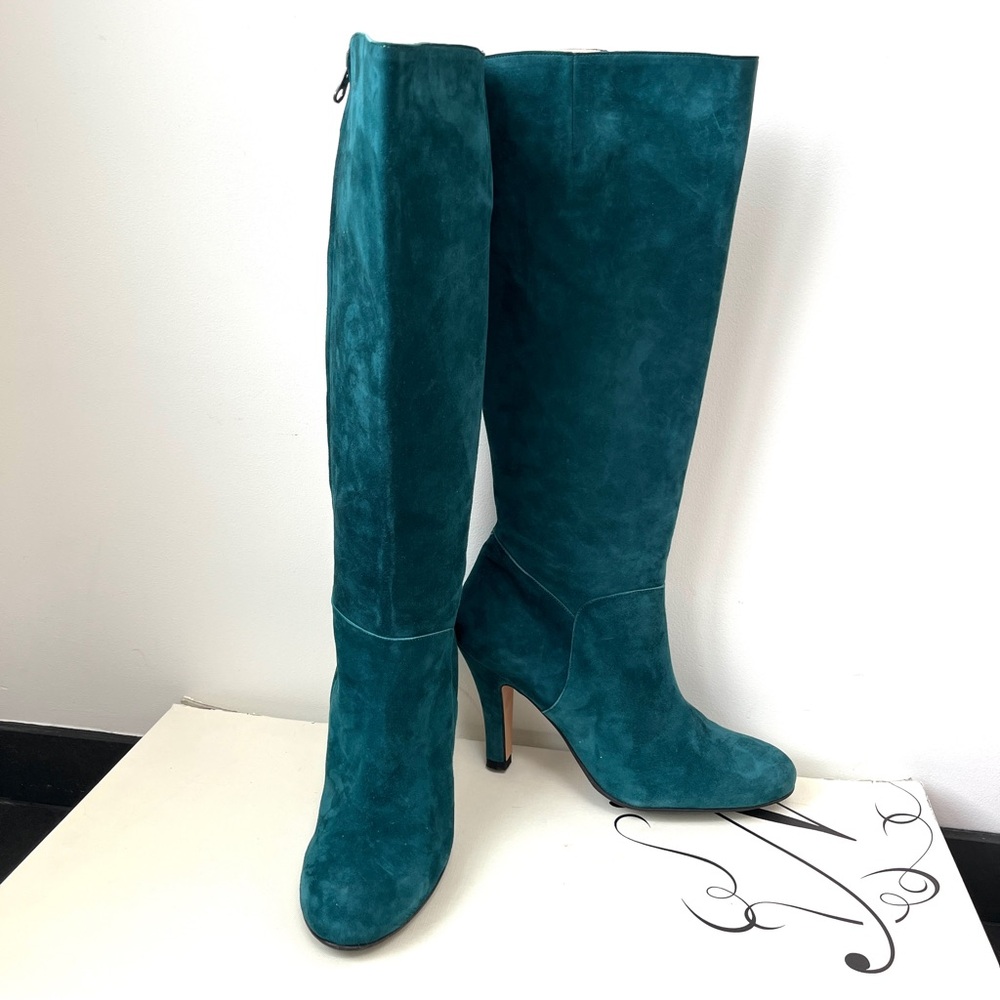 Anthropologie Knee High Lenora teal suede boot, Delia size 40 euro or 9 USA - Picture 3 of 16